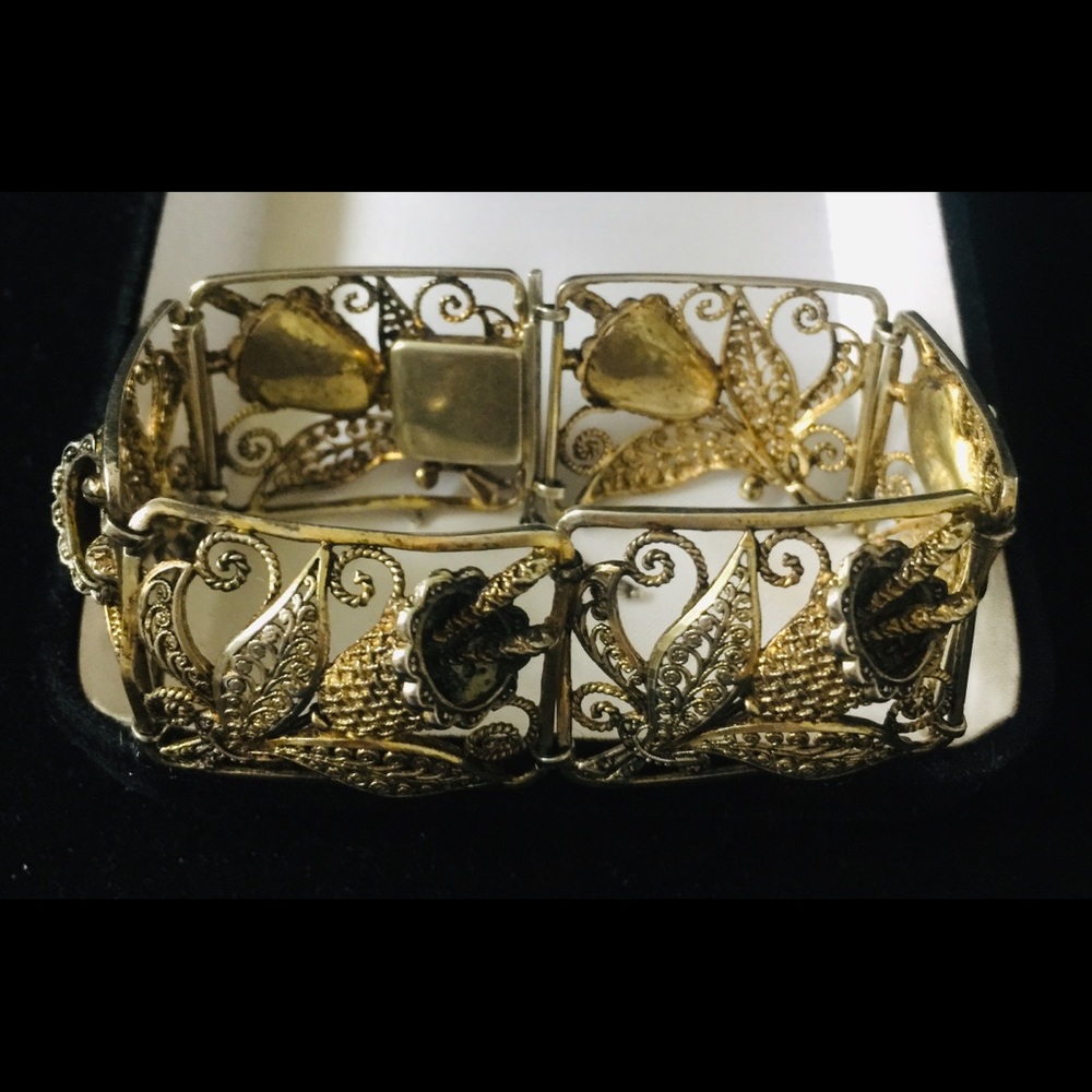Vintage Silver Vermeil Open Work Floral Bracelet